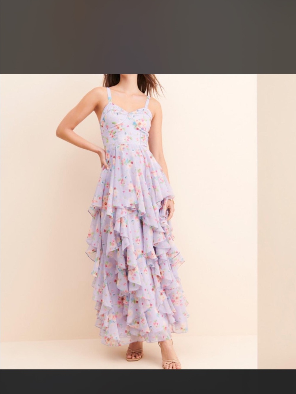 Lilac Floral Tiered Maxi Dress with Ruffle Skirt - Picture 4 of 4